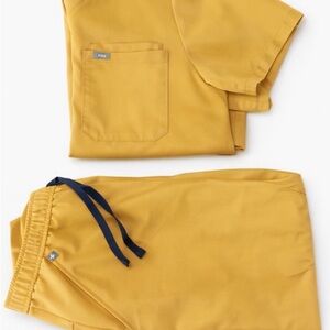 Figs Mustard Scrub Top and Drawstring Pants